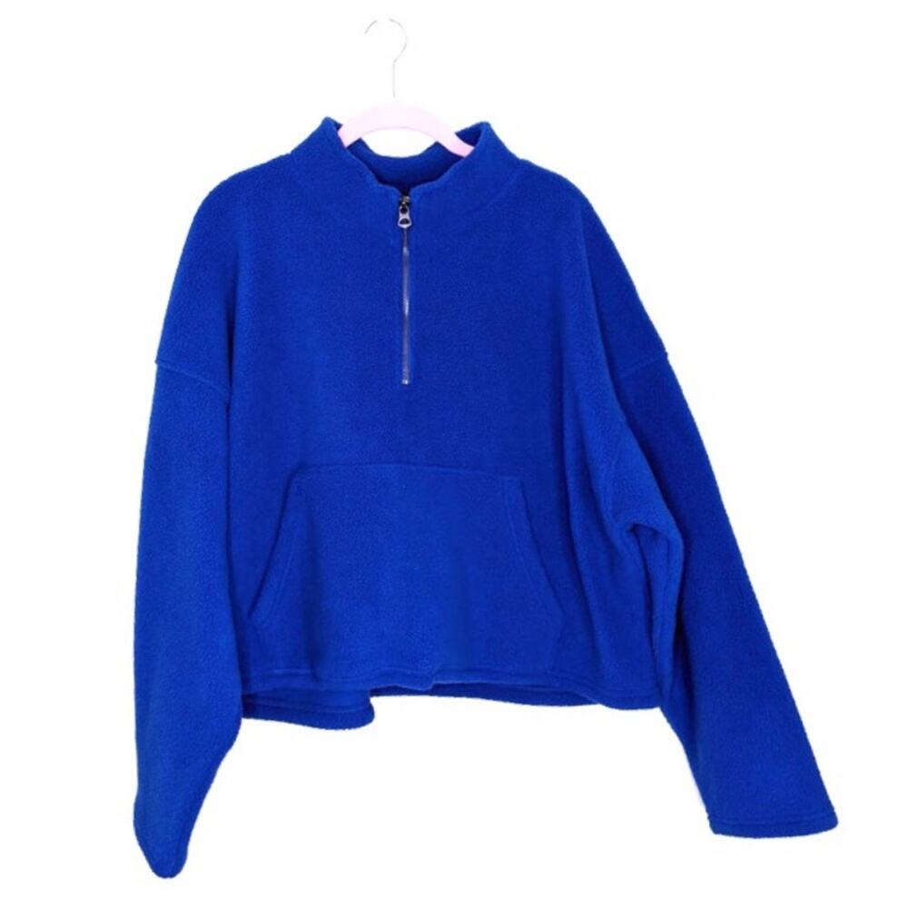 American Eagle Cobalt Blue Quarter Zip Cropped Sherpa Size XL